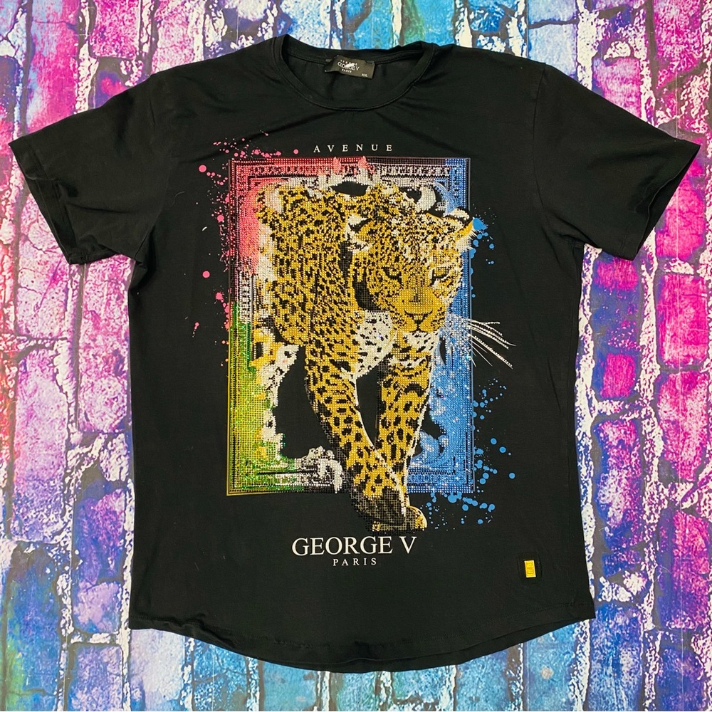 Avenue George V Paris T-Shirt  Rhinestone slim Fitted Tee 2XL